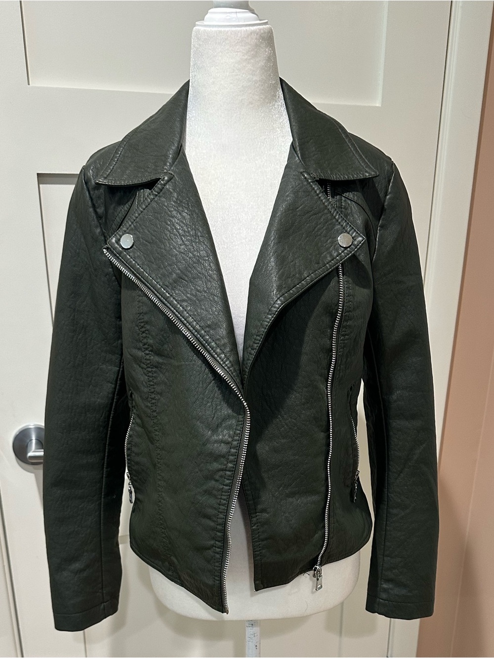 Molly Bracken size XS green/gray vegan leather moto jacket